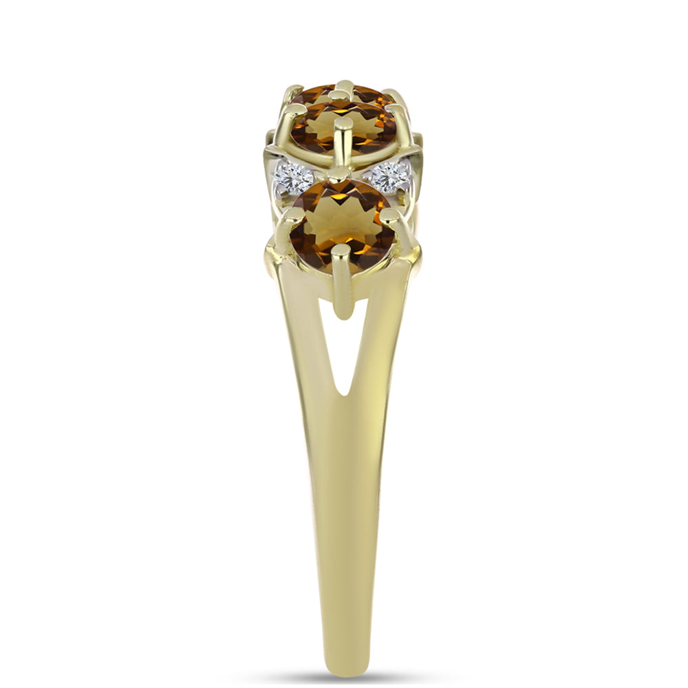 Anillo de Plata Bañada en Oro con Cuarzo Coñac y Topacio Blanco 4 