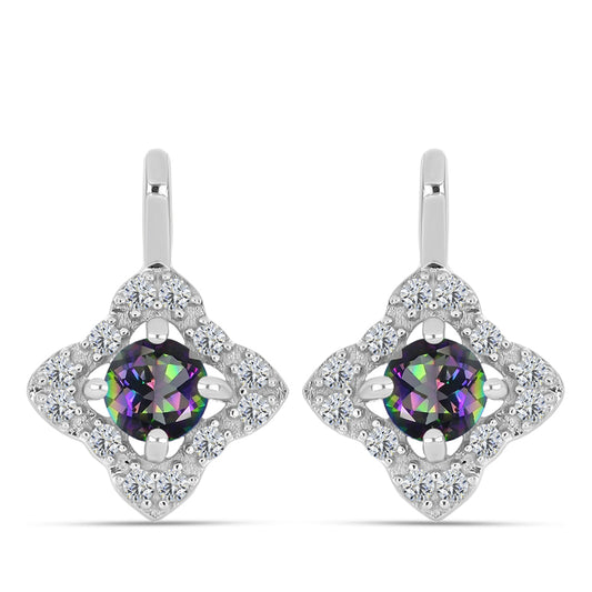 Pendientes de Plata con Cuarzo Místico Verde de Brasil y Topacio Blanco