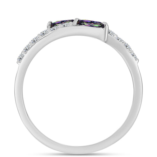Anillo de Plata con Cuarzo Místico Verde de Brasil y Topacio Blanco