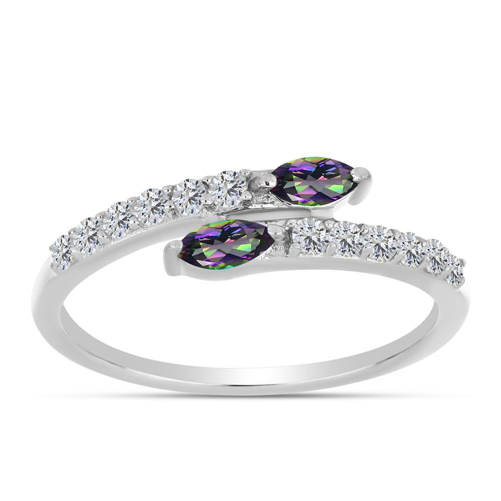 Anillo de Plata con Cuarzo Místico Verde de Brasil y Topacio Blanco