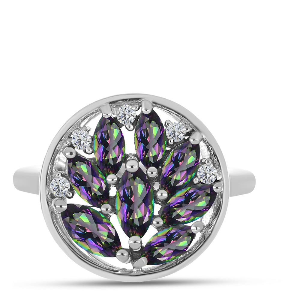Anillo de Plata con Cuarzo Místico Verde de Brasil y Topacio Blanco