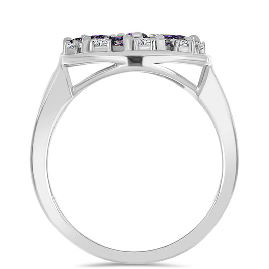 Anillo de Plata con Cuarzo Místico Verde de Brasil y Topacio Blanco