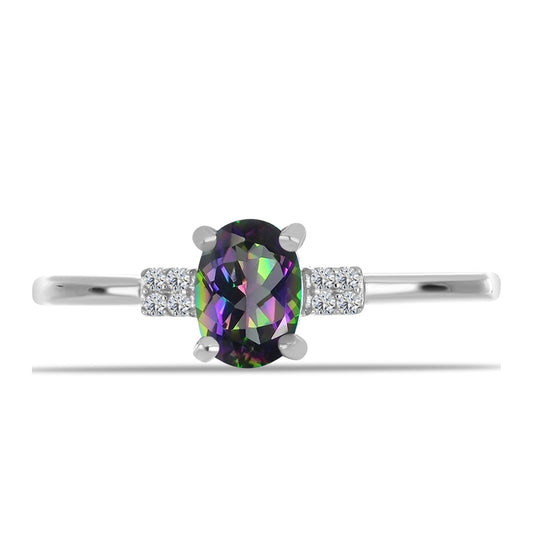 Anillo de Plata con Cuarzo Místico Verde de Brasil y Topacio Blanco
