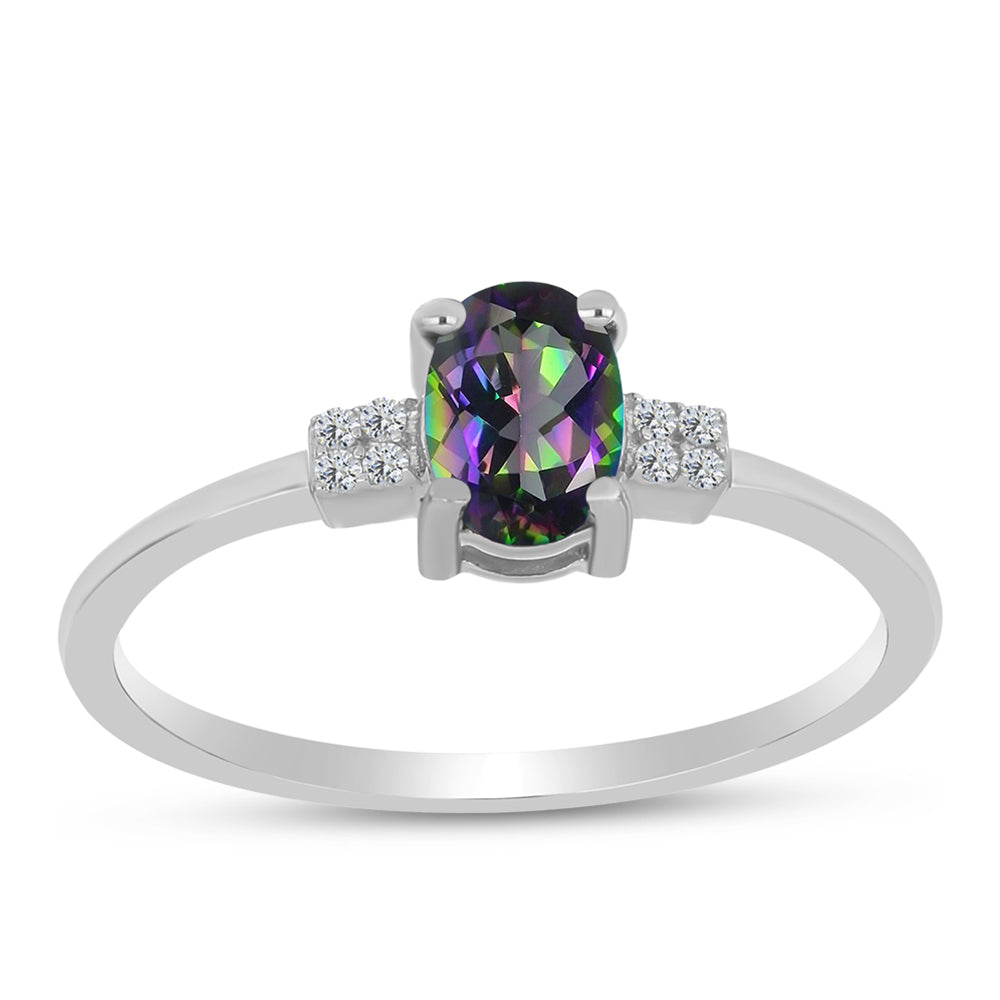 Anillo de Plata con Cuarzo Místico Verde de Brasil y Topacio Blanco