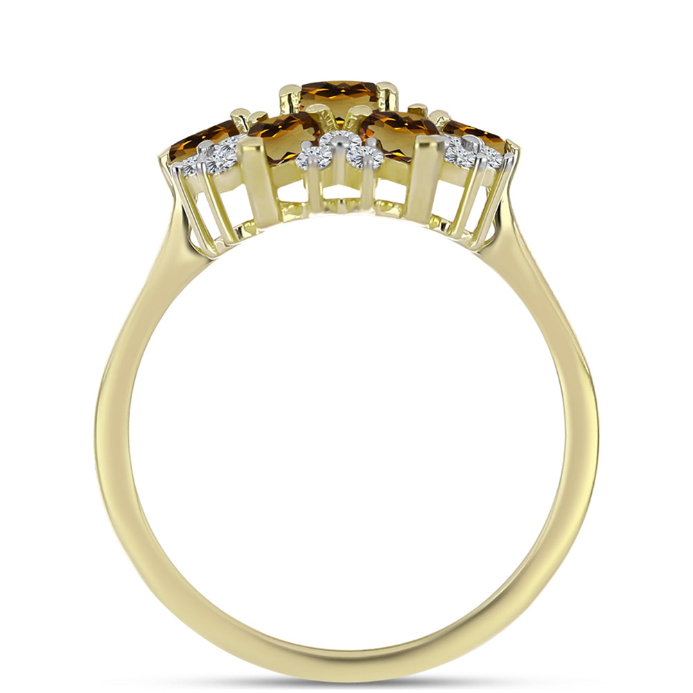 Anillo de Plata Bañada en Oro con Cuarzo Coñac y Topacio Blanco 2 