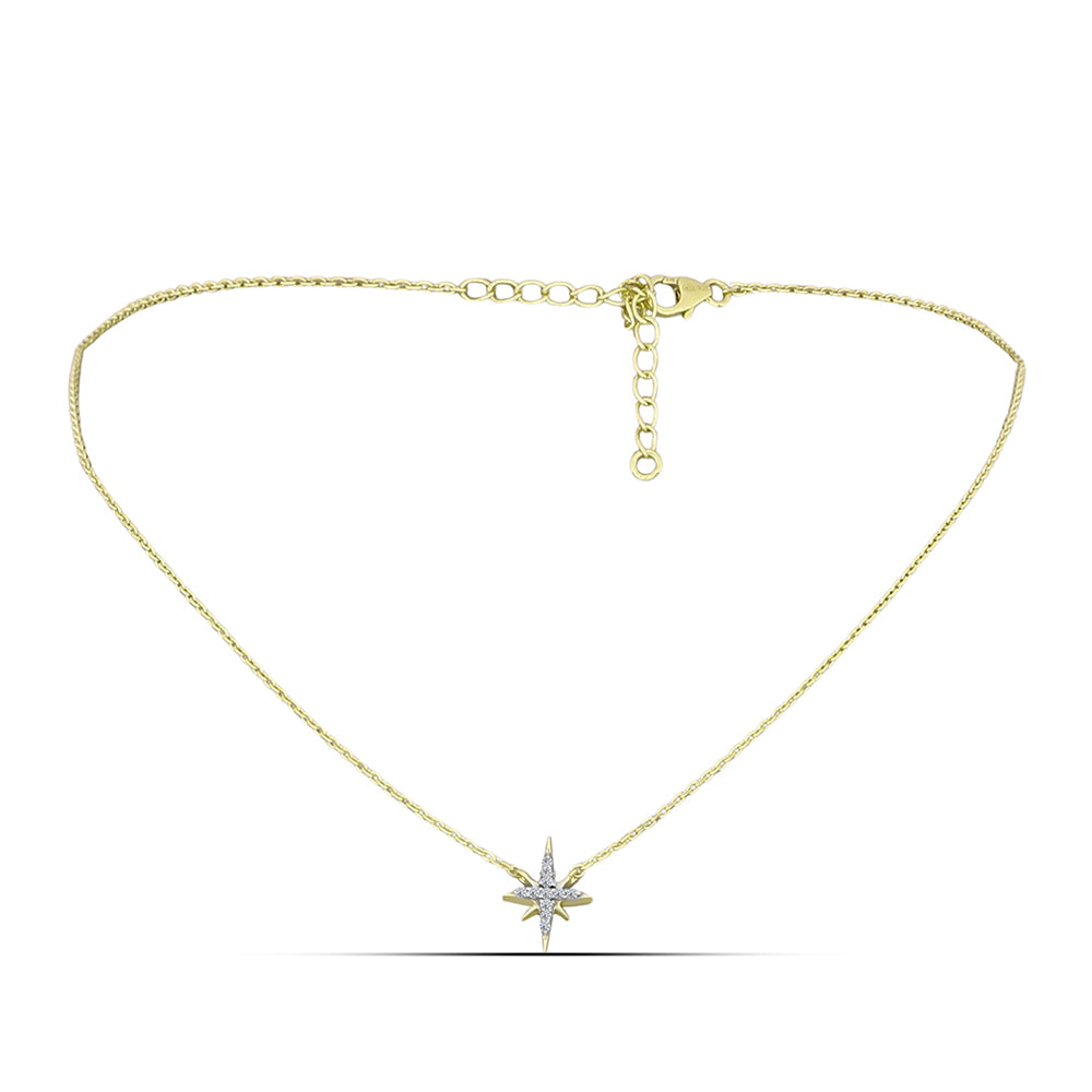 Cruz Collar de Plata Bañada en Oro con Diamante blanco 1 