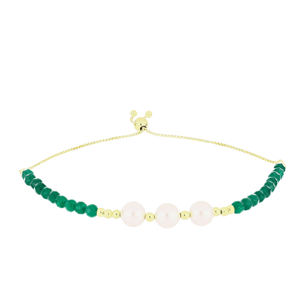 Pulsera de Plata Bañada en Oro con Ágata Verde y Perla de Agua Dulce