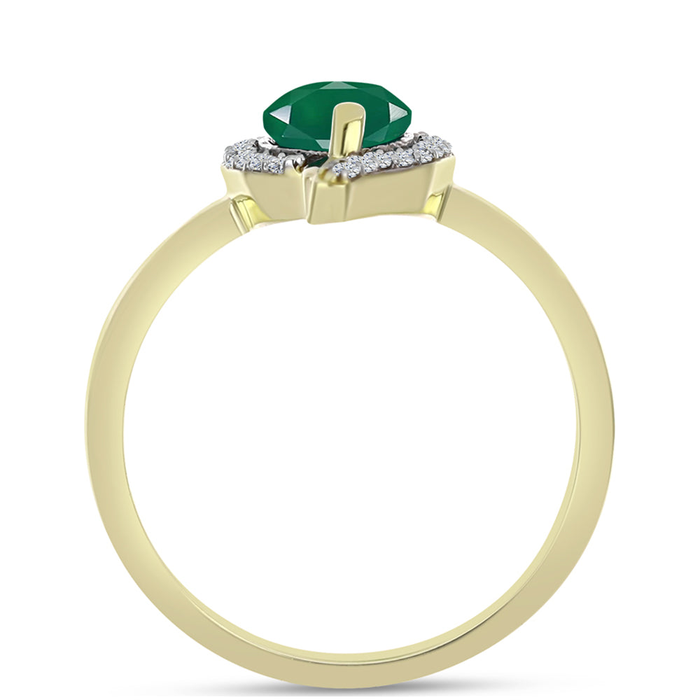 Anillo de Plata Bañada en Oro con Ágata Verde y Topacio Blanco 2 