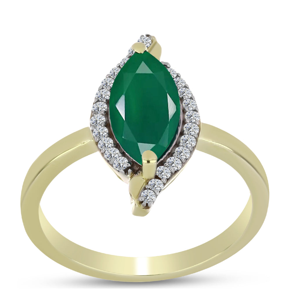 Anillo de Plata Bañada en Oro con Ágata Verde y Topacio Blanco