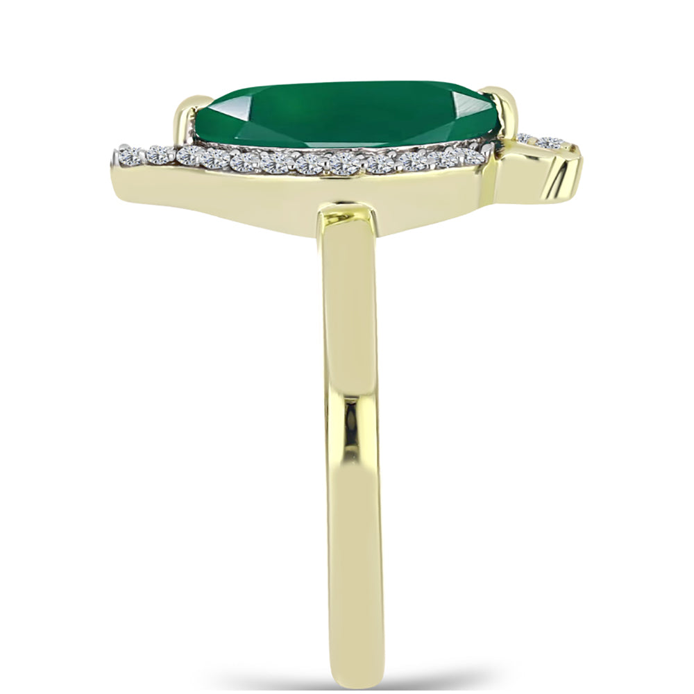 Anillo de Plata Bañada en Oro con Ágata Verde y Topacio Blanco 4 