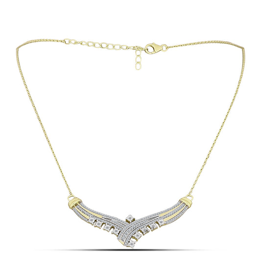 Collar de Plata Bañada en Oro con Diamante blanco y Topacio Blanco