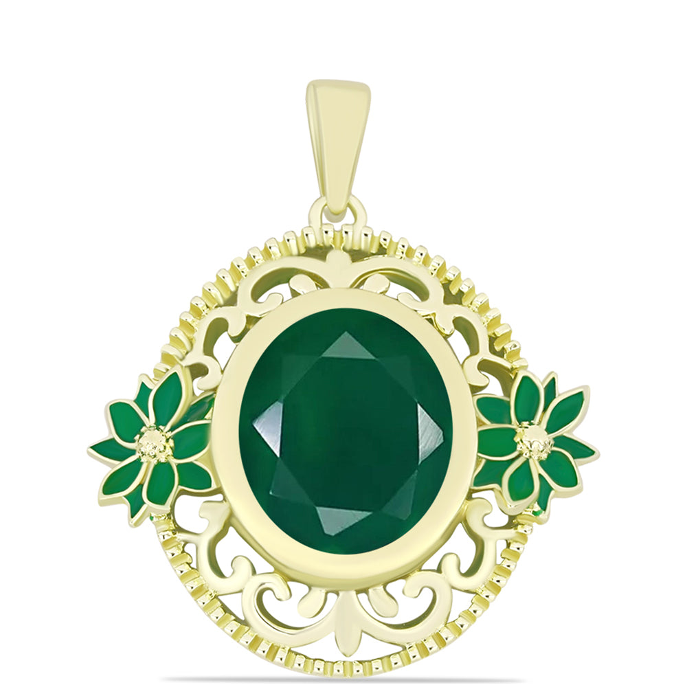 Colgante de Plata Bañada en Oro con Ágata Verde 3 