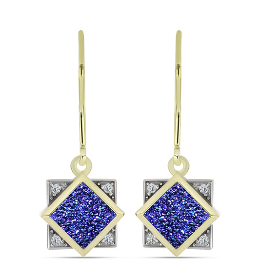 Pendientes de Plata Bañada en Oro con Drusa Purpura y Topacio Blanco