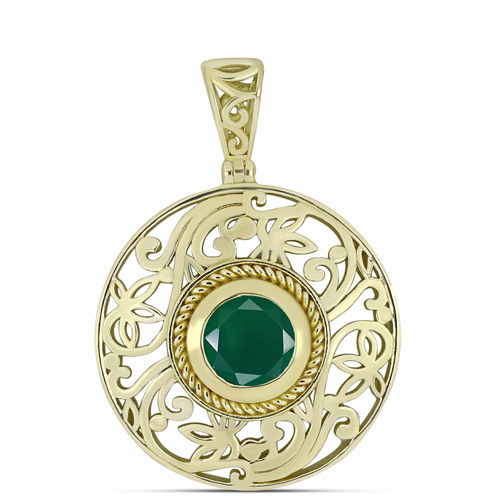 Colgante de Plata Bañada en Oro con Ágata Verde
