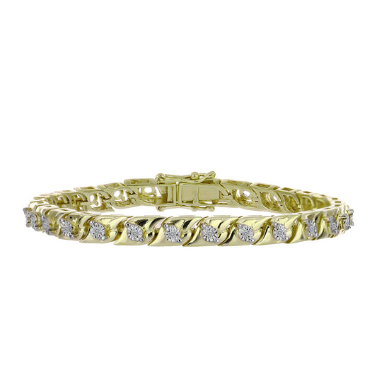 Pulsera de Plata Bañada en Oro con Diamante blanco y Topacio Blanco