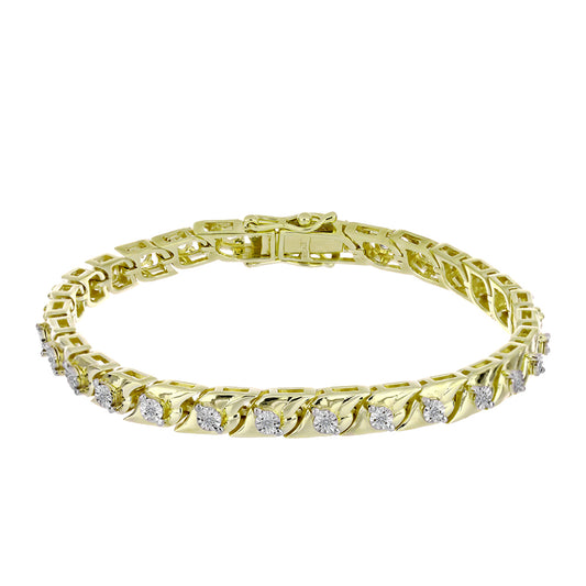 Pulsera de Plata Bañada en Oro con Diamante blanco y Topacio Blanco