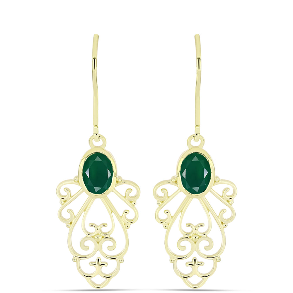Pendientes de Plata Bañada en Oro con Ágata Verde