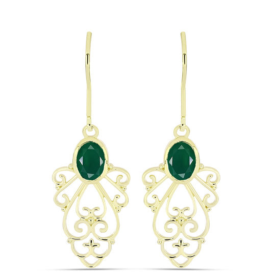 Pendientes de Plata Bañada en Oro con Ágata Verde