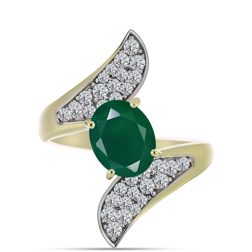 Anillo de Plata Bañada en Oro con Ágata Verde y Topacio Blanco 5 
