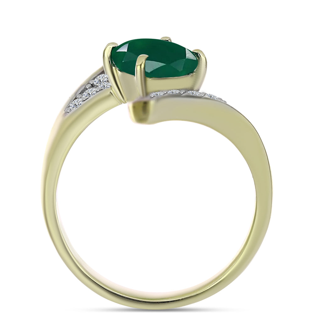 Anillo de Plata Bañada en Oro con Ágata Verde y Topacio Blanco 2 