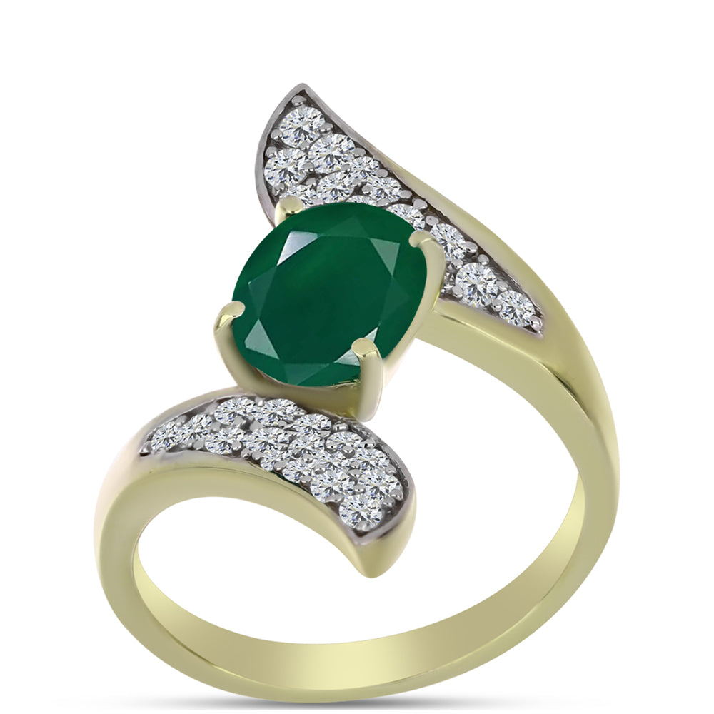 Anillo de Plata Bañada en Oro con Ágata Verde y Topacio Blanco 7 