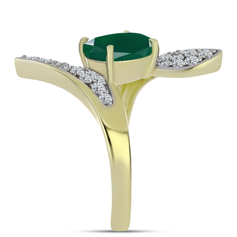 Anillo de Plata Bañada en Oro con Ágata Verde y Topacio Blanco 4 