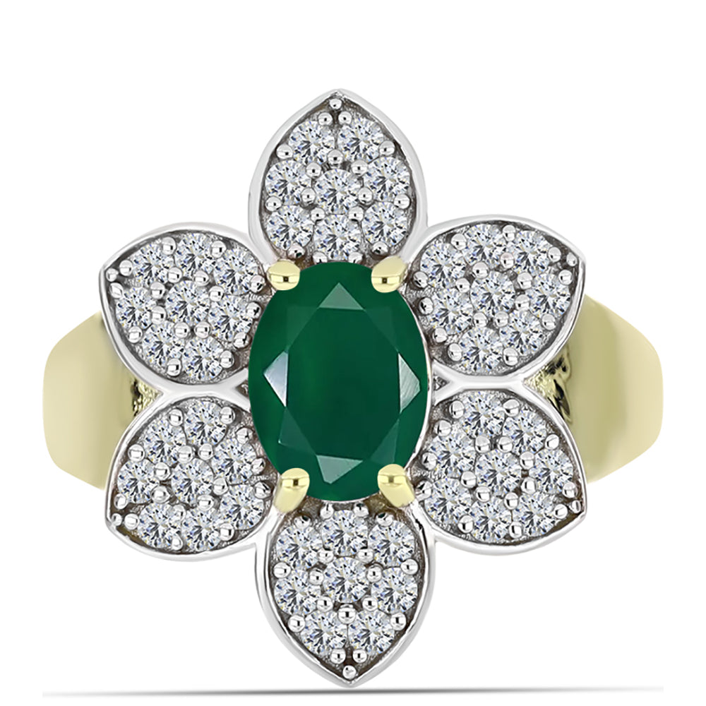 Anillo de Plata Bañada en Oro con Ágata Verde y Topacio Blanco 1 