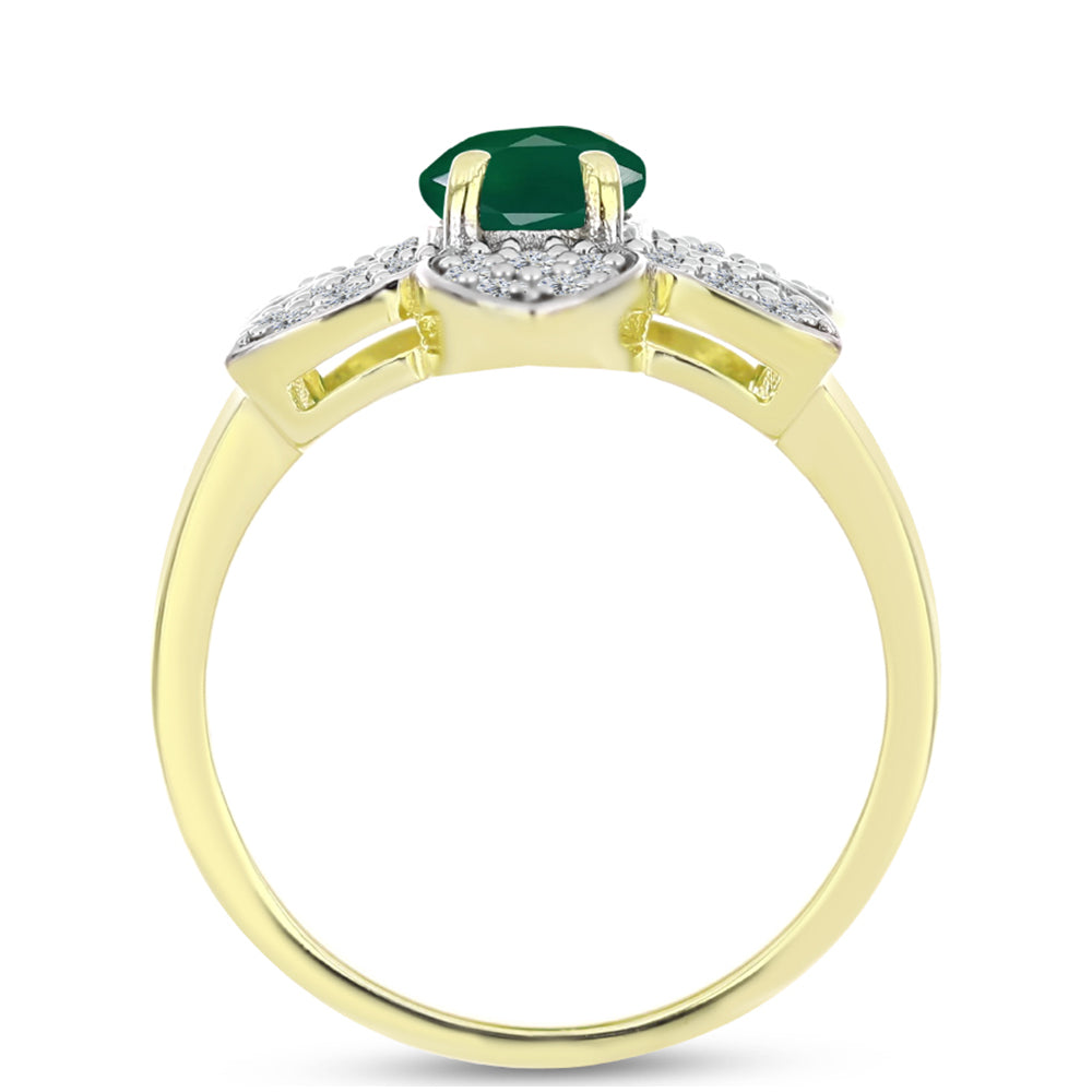 Anillo de Plata Bañada en Oro con Ágata Verde y Topacio Blanco