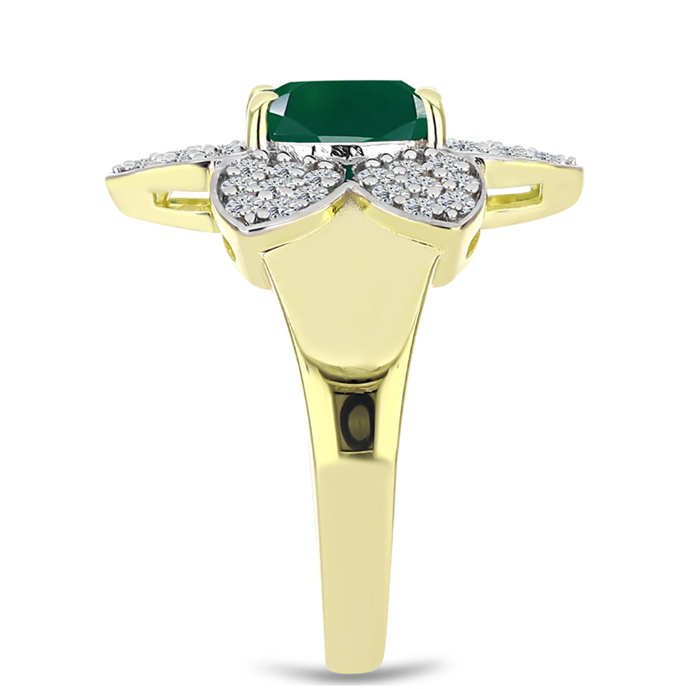 Anillo de Plata Bañada en Oro con Ágata Verde y Topacio Blanco 4 