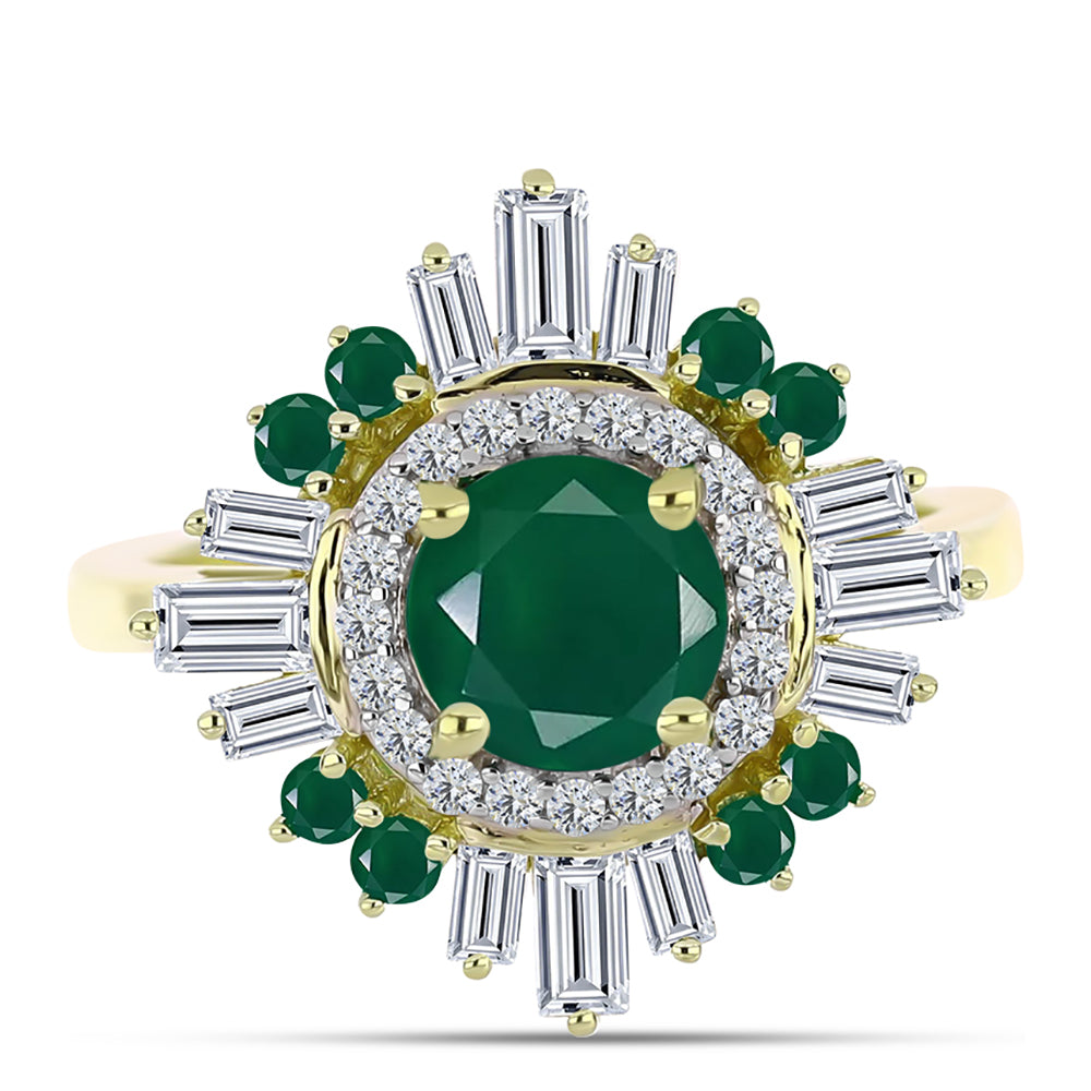 Anillo de Plata Bañada en Oro con Ágata Verde y Zircón Blanco 1 