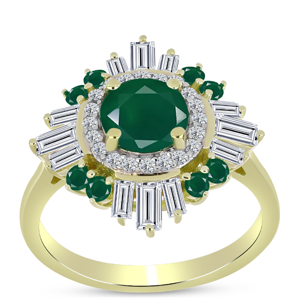 Anillo de Plata Bañada en Oro con Ágata Verde y Zircón Blanco 7 