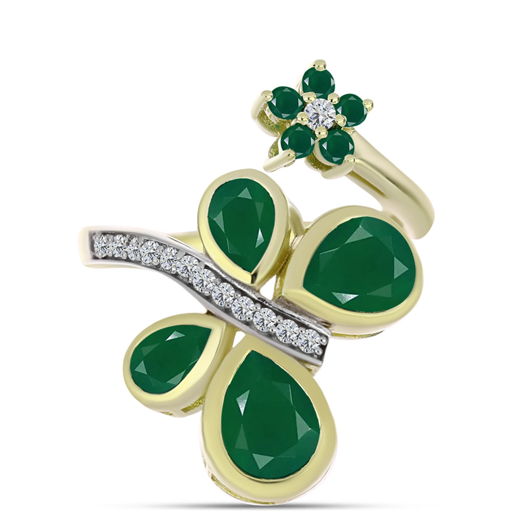 Anillo de Plata Bañada en Oro con Ágata Verde 1 