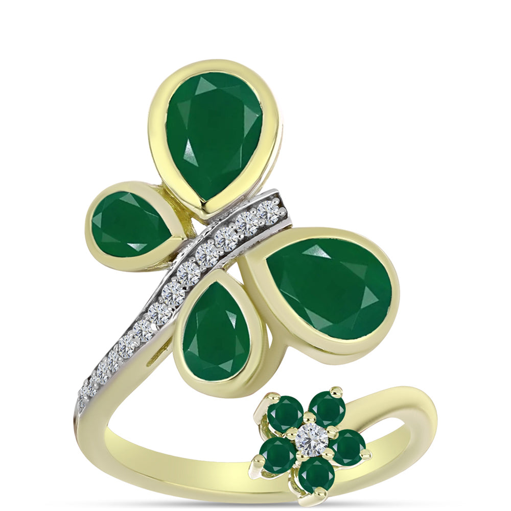 Anillo de Plata Bañada en Oro con Ágata Verde 7 