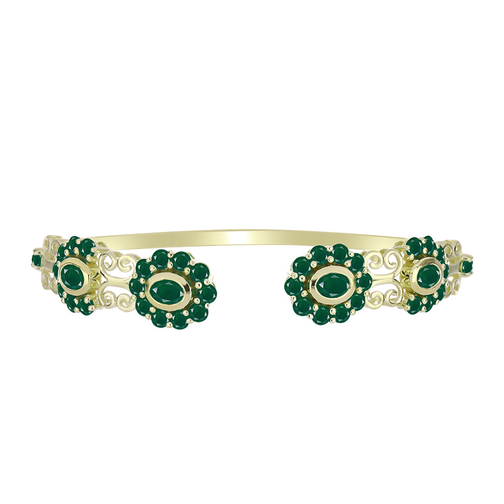 Brazalete de Plata Bañada en Oro con Ágata Verde
