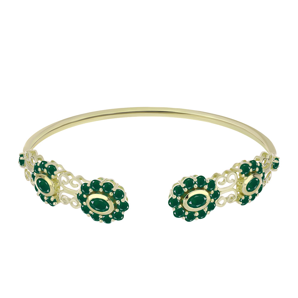 Brazalete de Plata Bañada en Oro con Ágata Verde 1 