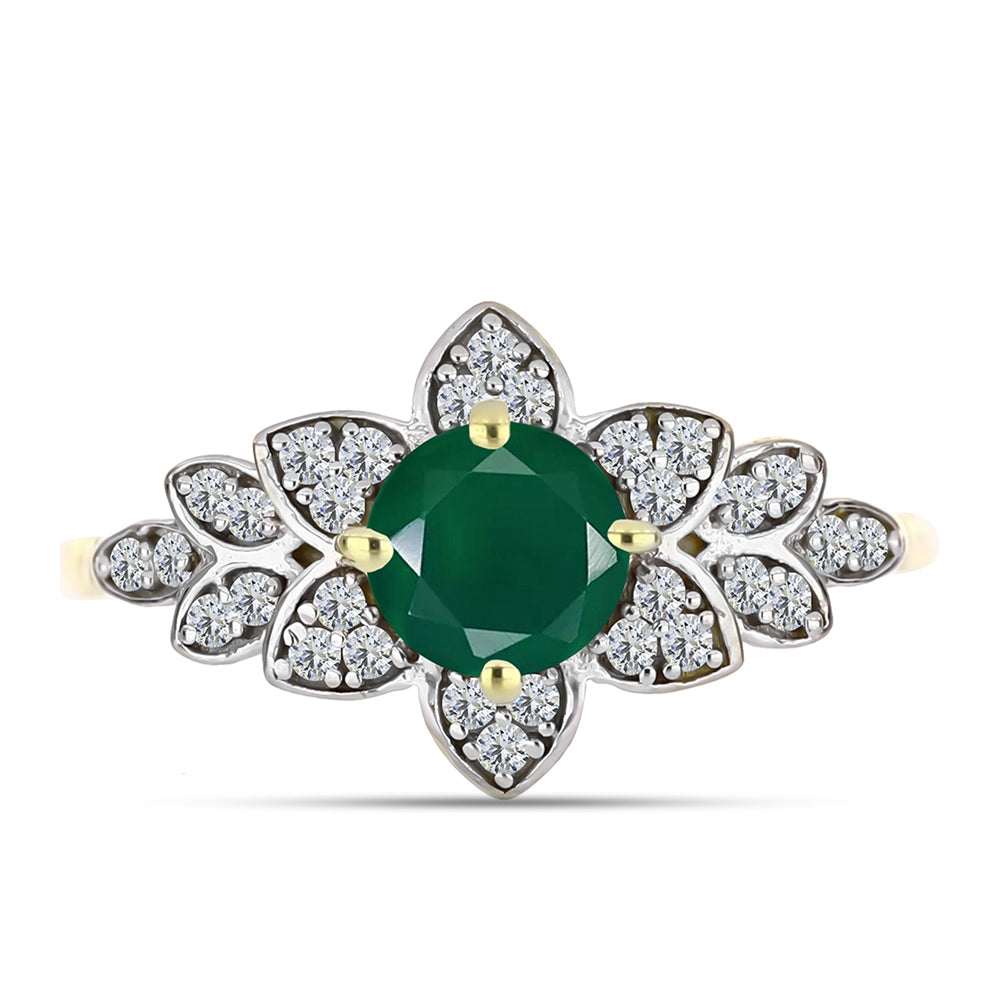 Anillo de Plata Bañada en Oro con Ágata Verde y Topacio Blanco 1 