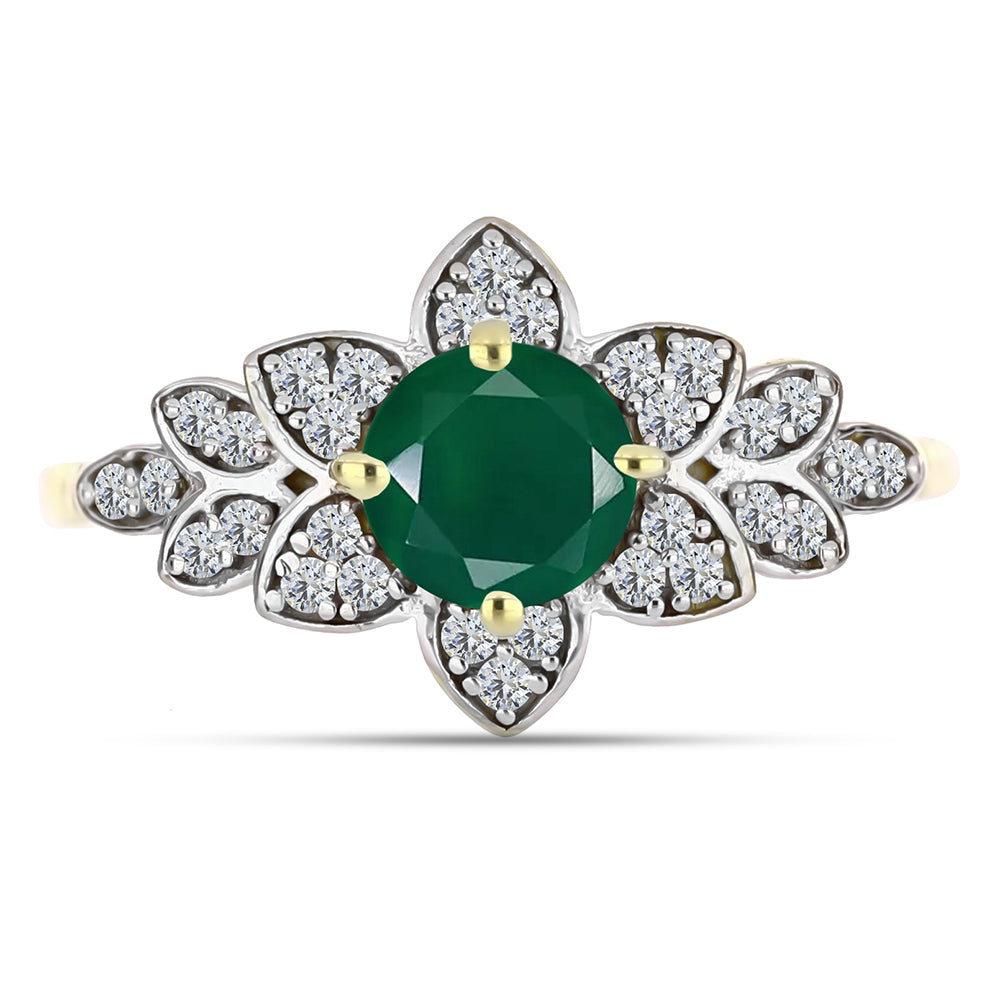 Anillo de Plata Bañada en Oro con Ágata Verde y Topacio Blanco