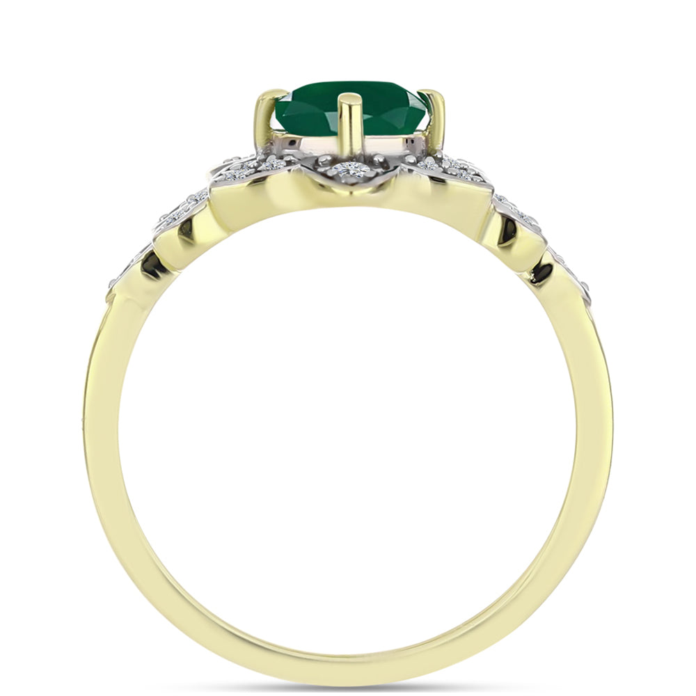 Anillo de Plata Bañada en Oro con Ágata Verde y Topacio Blanco 6 