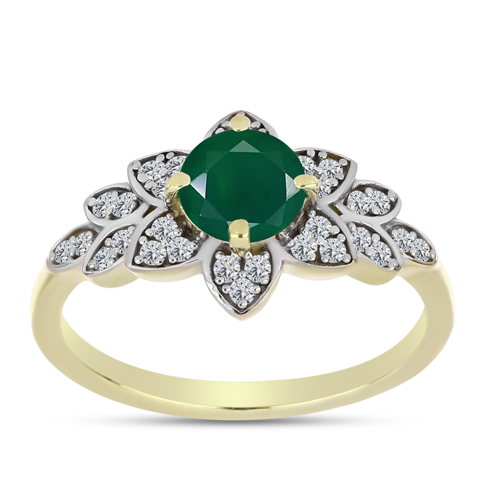 Anillo de Plata Bañada en Oro con Ágata Verde y Topacio Blanco 3 