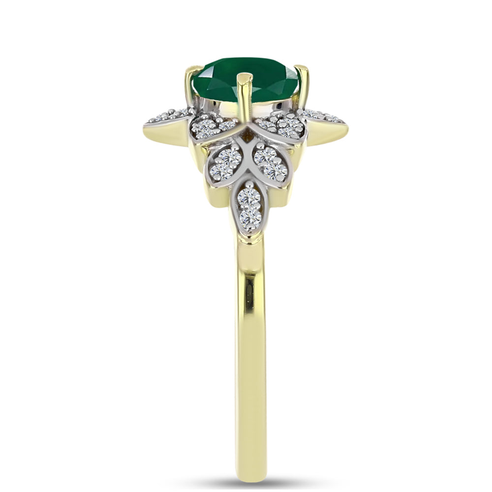 Anillo de Plata Bañada en Oro con Ágata Verde y Topacio Blanco