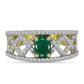Anillo de Plata Bañada en Oro con Ágata Verde y Topacio Blanco