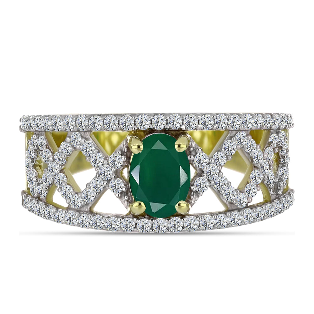 Anillo de Plata Bañada en Oro con Ágata Verde y Topacio Blanco 1 