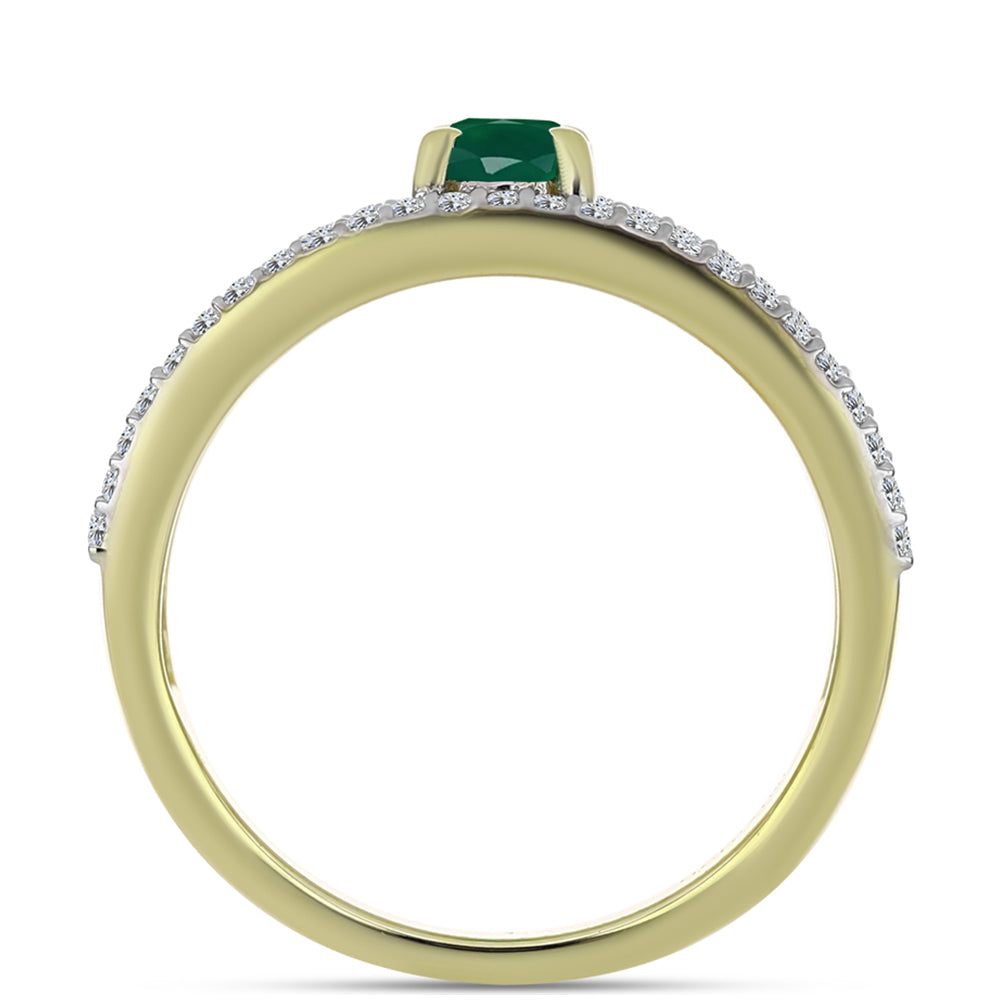 Anillo de Plata Bañada en Oro con Ágata Verde y Topacio Blanco