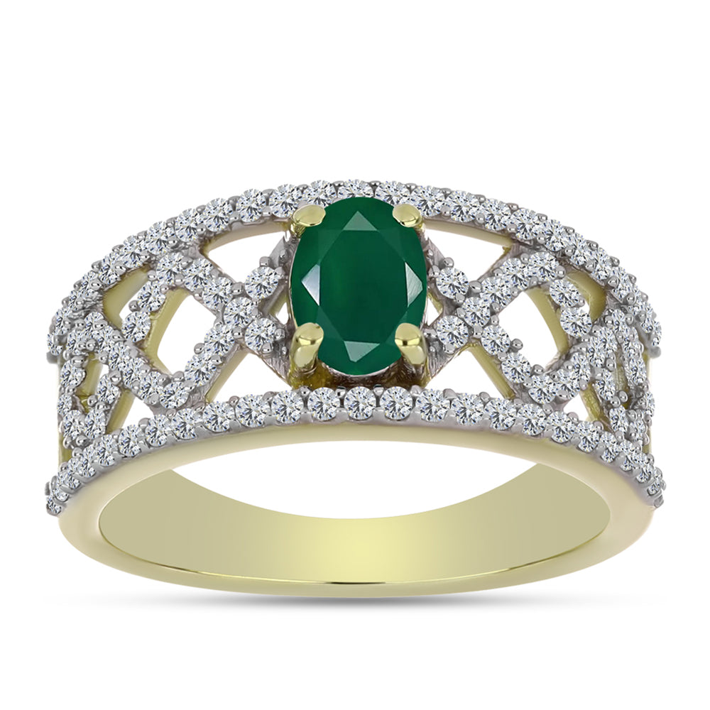Anillo de Plata Bañada en Oro con Ágata Verde y Topacio Blanco 7 