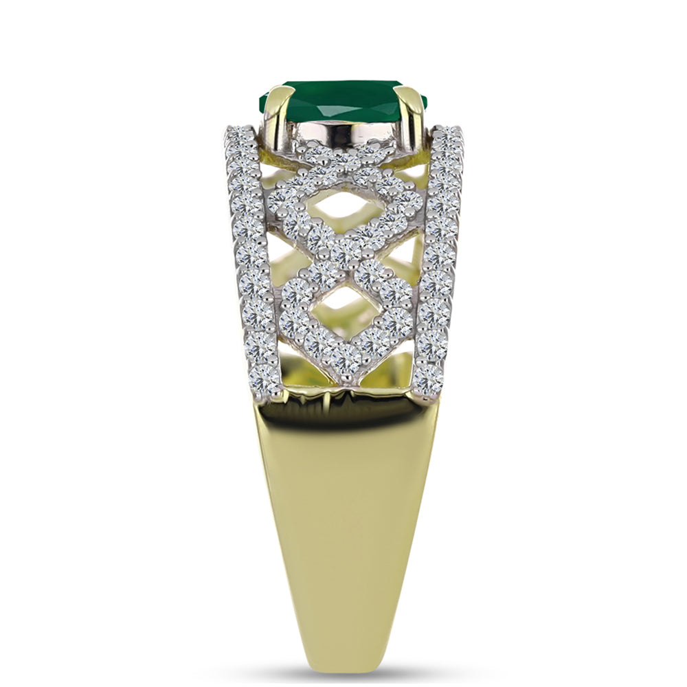 Anillo de Plata Bañada en Oro con Ágata Verde y Topacio Blanco 8 
