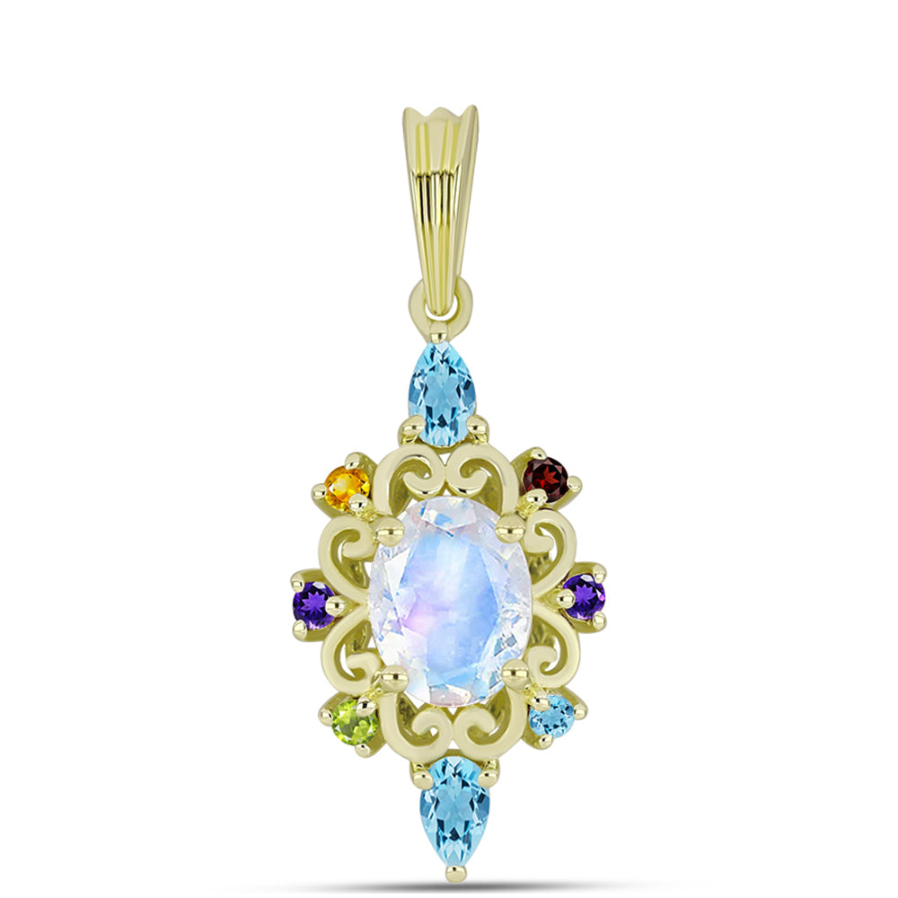 Colgante de Plata Bañada en Oro con Piedra Lunar Arco Iris
