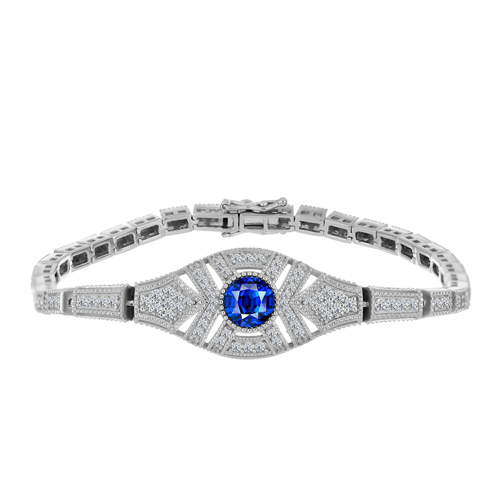 Pulsera de Plata con Zafiro Azul Australiano y Topacio Blanco 3 