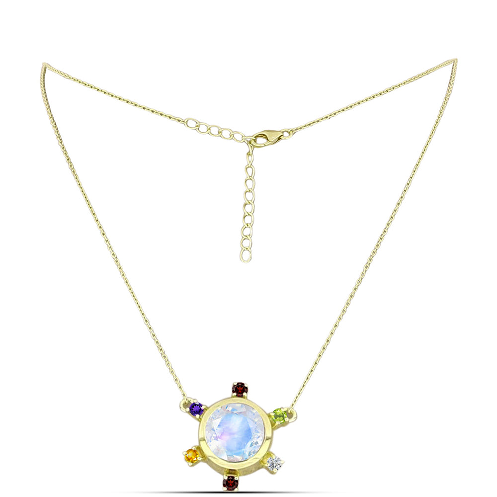 Collar de Plata Bañada en Oro con Piedra Lunar Arco Iris y Amatista de Marruecos 2 