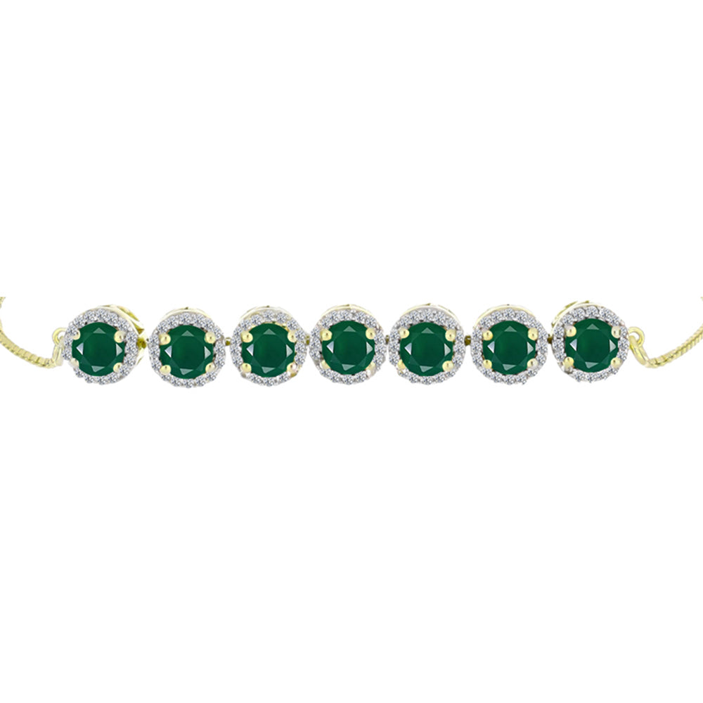 Pulsera de Plata Bañada en Oro con Ágata Verde y Topacio Blanco 2 