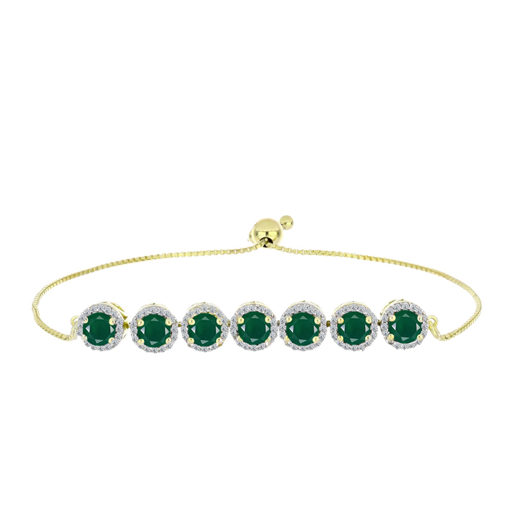 Pulsera de Plata Bañada en Oro con Ágata Verde y Topacio Blanco 4 